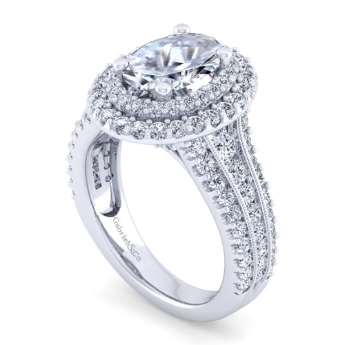 14K White Gold Oval Diamond Channel Set Engagement Ring