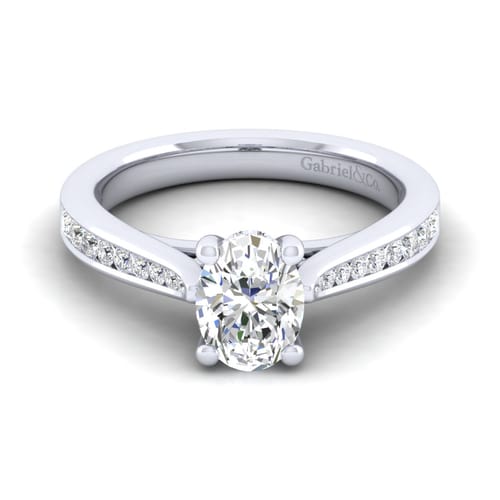 14K White Gold Oval Diamond Channel Set Engagement Ring