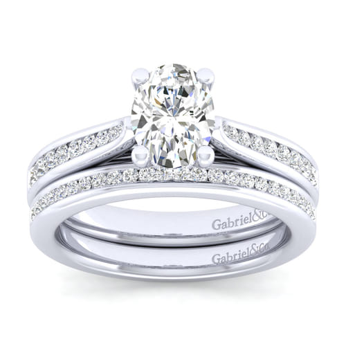 14K White Gold Oval Diamond Channel Set Engagement Ring
