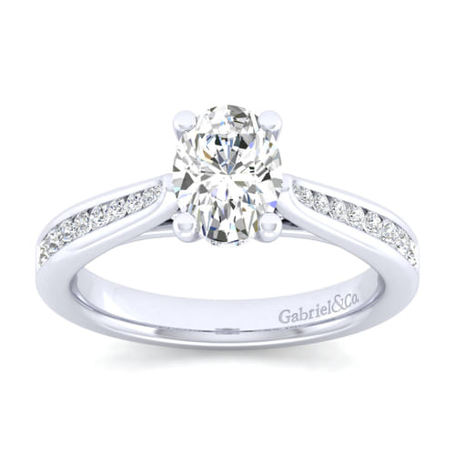 14K White Gold Oval Diamond Channel Set Engagement Ring