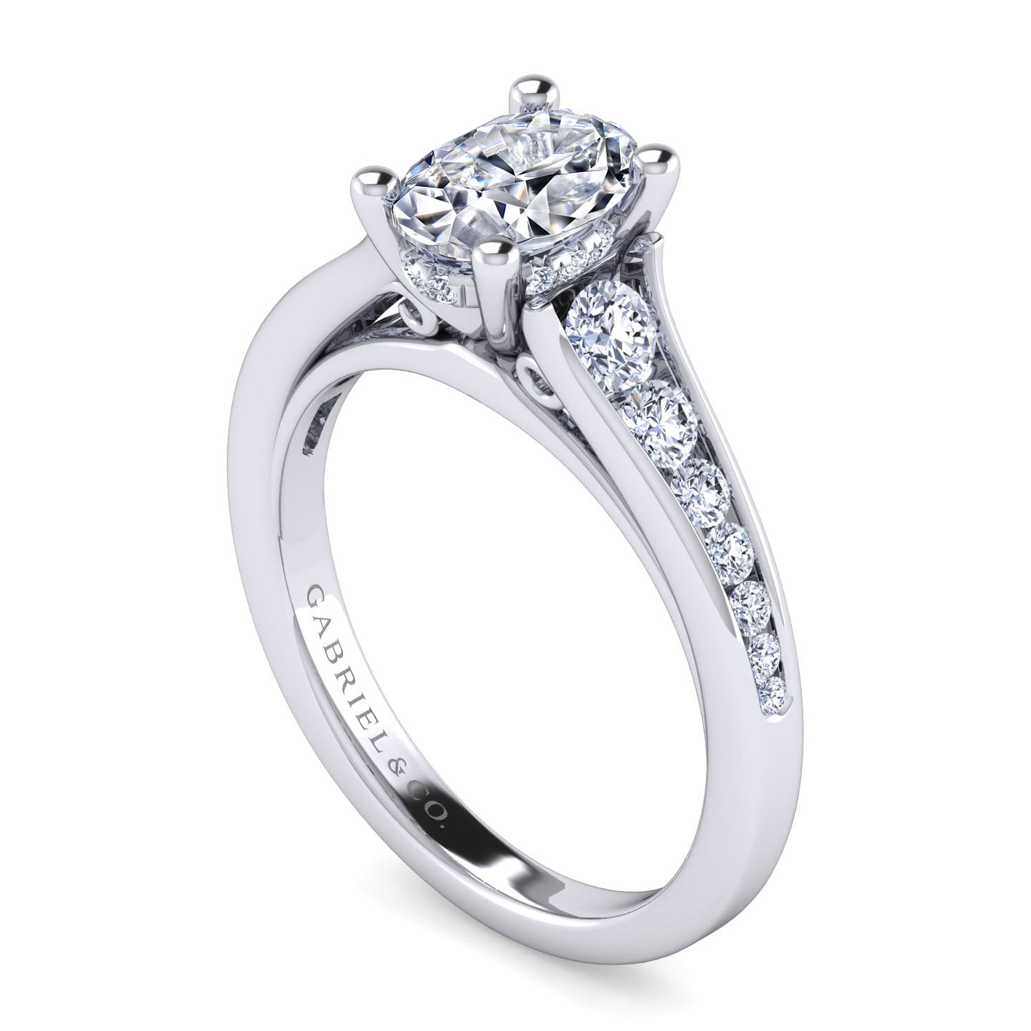 14K White Gold Oval Diamond Channel Set Engagement Ring