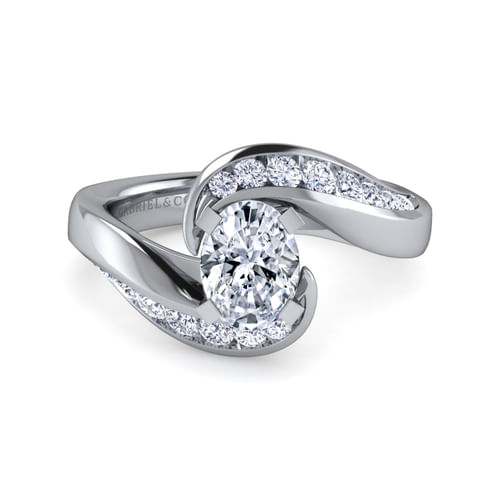 14K White Gold Oval Diamond Channel Set Engagement Ring