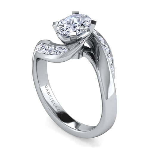 14K White Gold Oval Diamond Channel Set Engagement Ring