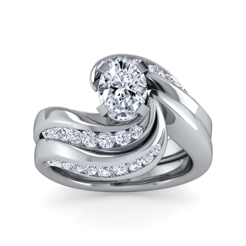 14K White Gold Oval Diamond Channel Set Engagement Ring