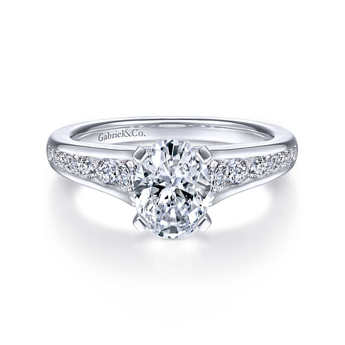 14K White Gold Oval Diamond Channel Set Engagement Ring