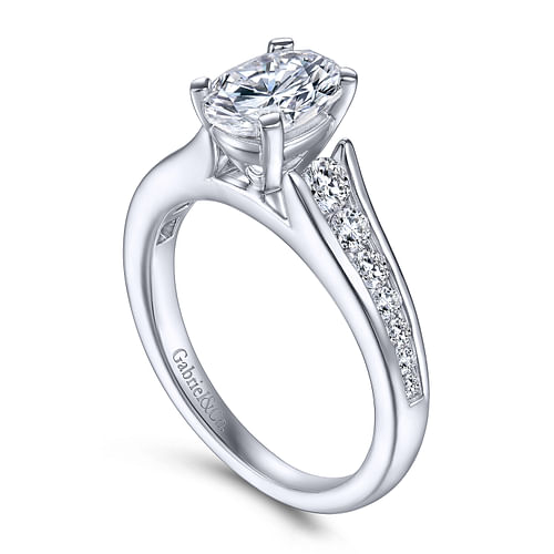 14K White Gold Oval Diamond Channel Set Engagement Ring