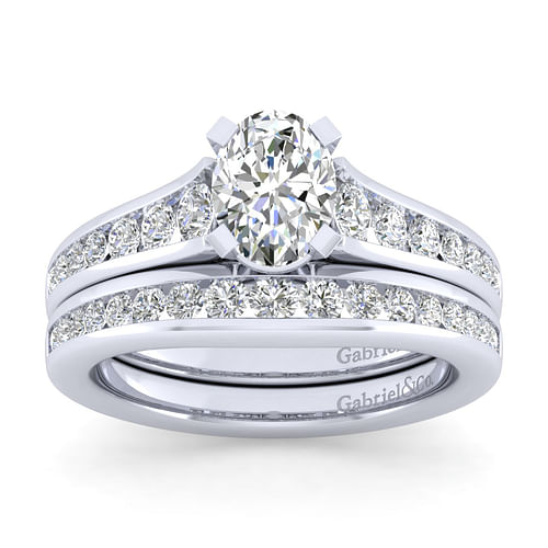 14K White Gold Oval Diamond Channel Set Engagement Ring