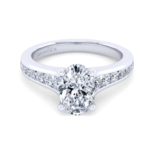 14K White Gold Oval Diamond Channel Set Engagement Ring