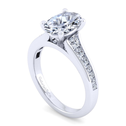 14K White Gold Oval Diamond Channel Set Engagement Ring