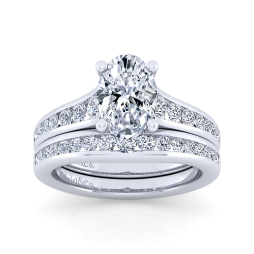 14K White Gold Oval Diamond Channel Set Engagement Ring
