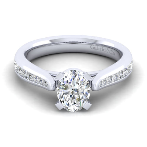 14K White Gold Oval Diamond Channel Set Engagement Ring
