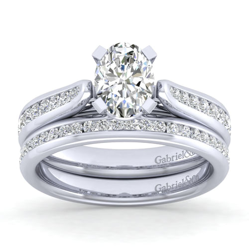 14K White Gold Oval Diamond Channel Set Engagement Ring