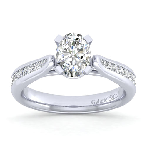 14K White Gold Oval Diamond Channel Set Engagement Ring