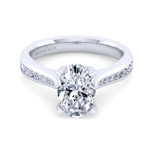 14K White Gold Oval Diamond Channel Set Engagement Ring
