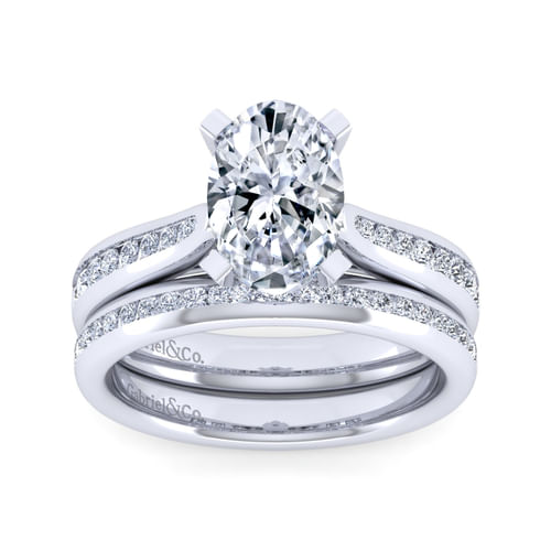 14K White Gold Oval Diamond Channel Set Engagement Ring