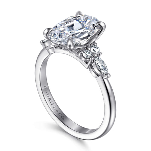 14K White Gold Oval Diamond Cluster Engagement Ring