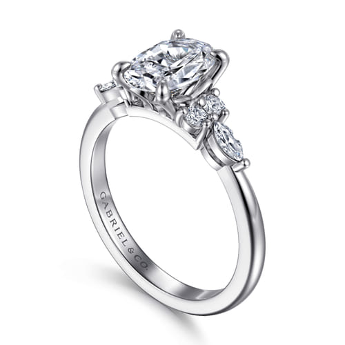 14K White Gold Oval Diamond Cluster Engagement Ring