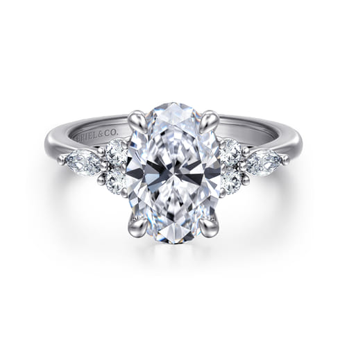 14K White Gold Oval Diamond Cluster Engagement Ring