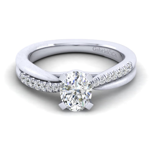 14K White Gold Oval Diamond Engagement Ring