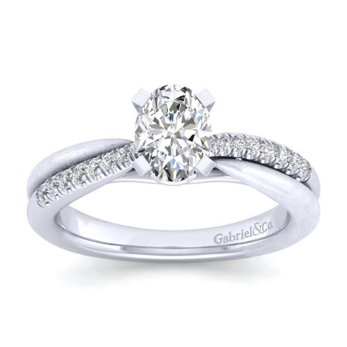 14K White Gold Oval Diamond Engagement Ring