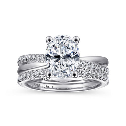 14K White Gold Oval Diamond Engagement Ring