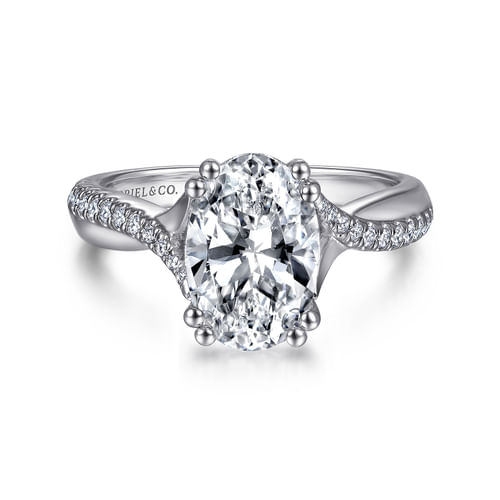 14K White Gold Oval Diamond Engagement Ring