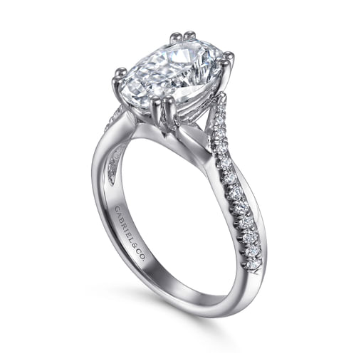 14K White Gold Oval Diamond Engagement Ring