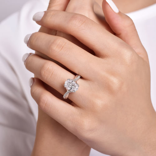 14K White Gold Oval Diamond Engagement Ring