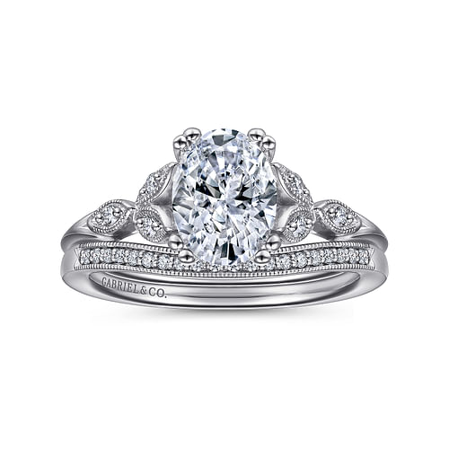 14K White Gold Oval Diamond Engagement Ring