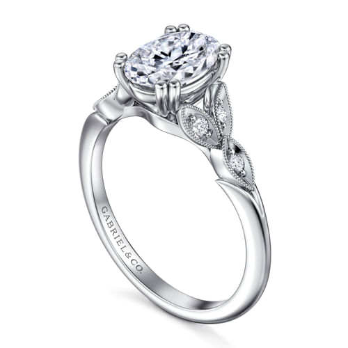 14K White Gold Oval Diamond Engagement Ring
