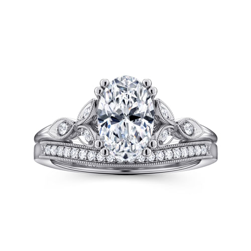 14K White Gold Oval Diamond Engagement Ring