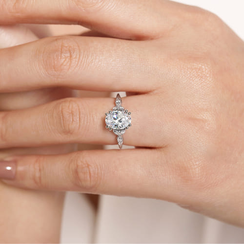 14K White Gold Oval Diamond Engagement Ring
