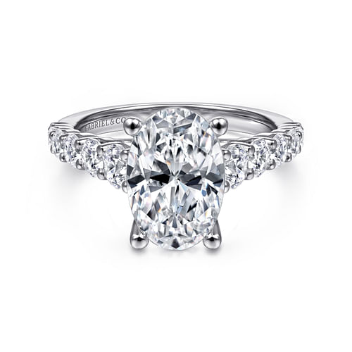14K White Gold Oval Diamond Engagement Ring