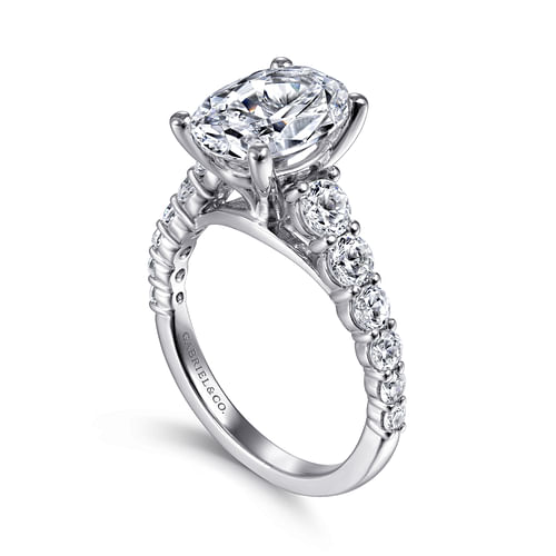 14K White Gold Oval Diamond Engagement Ring