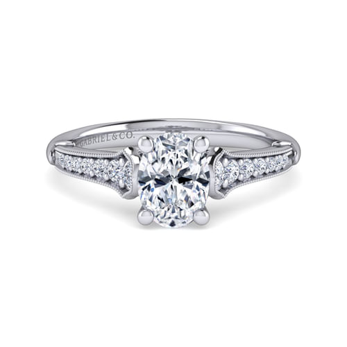 14K White Gold Oval Diamond Engagement Ring