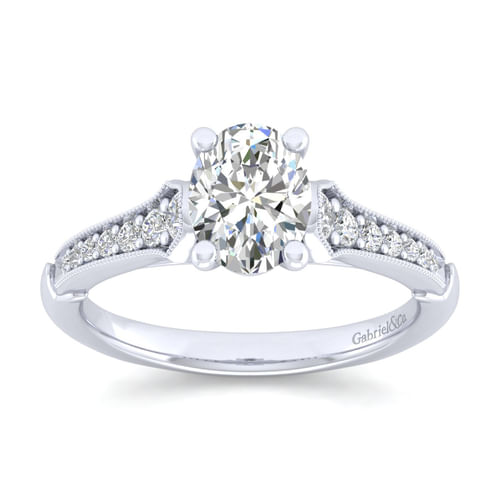 14K White Gold Oval Diamond Engagement Ring