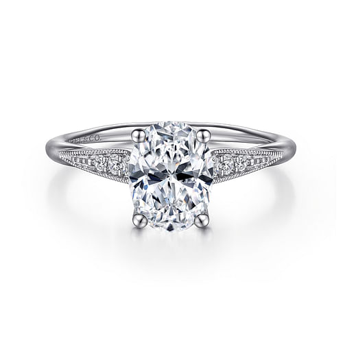 14K White Gold Oval Diamond Engagement Ring