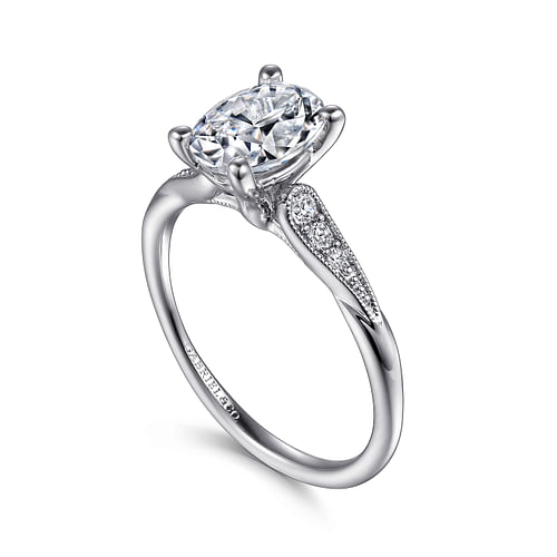 14K White Gold Oval Diamond Engagement Ring