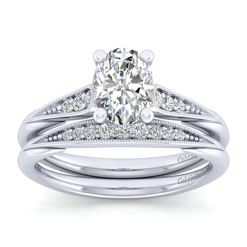 14K White Gold Oval Diamond Engagement Ring