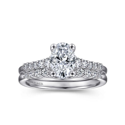 14K White Gold Oval Diamond Engagement Ring