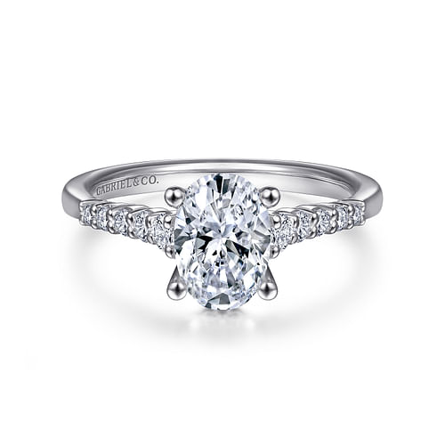 14K White Gold Oval Diamond Engagement Ring