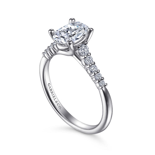 14K White Gold Oval Diamond Engagement Ring