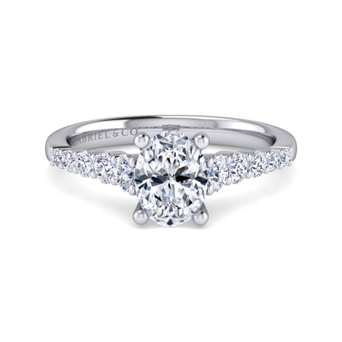 14K White Gold Oval Diamond Engagement Ring