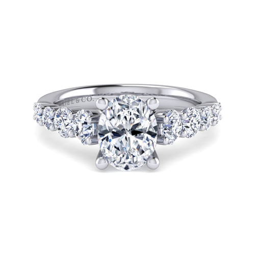 14K White Gold Oval Diamond Engagement Ring