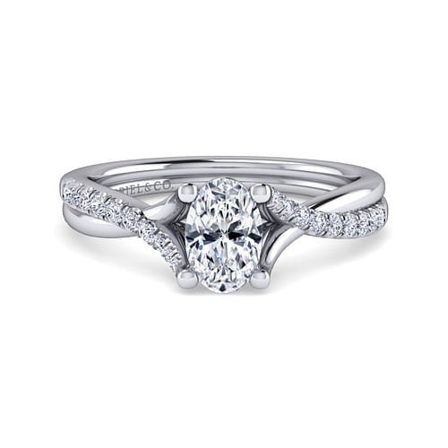 14K White Gold Oval Diamond Engagement Ring