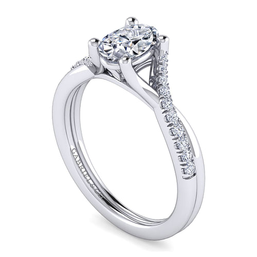 14K White Gold Oval Diamond Engagement Ring