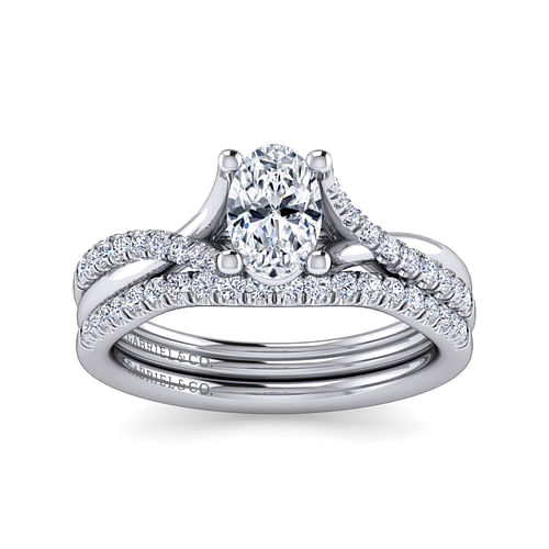 14K White Gold Oval Diamond Engagement Ring