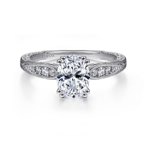 14K White Gold Oval Diamond Engagement Ring
