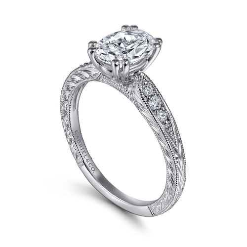 14K White Gold Oval Diamond Engagement Ring