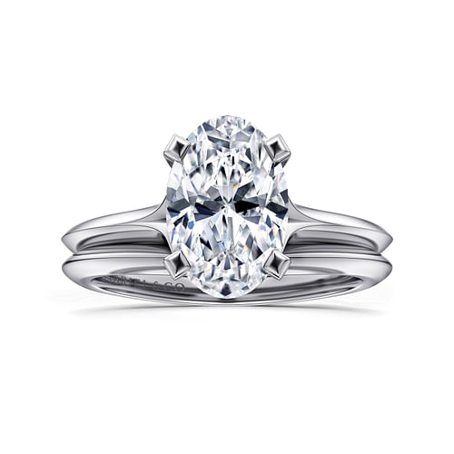 14K White Gold Oval Diamond Engagement Ring